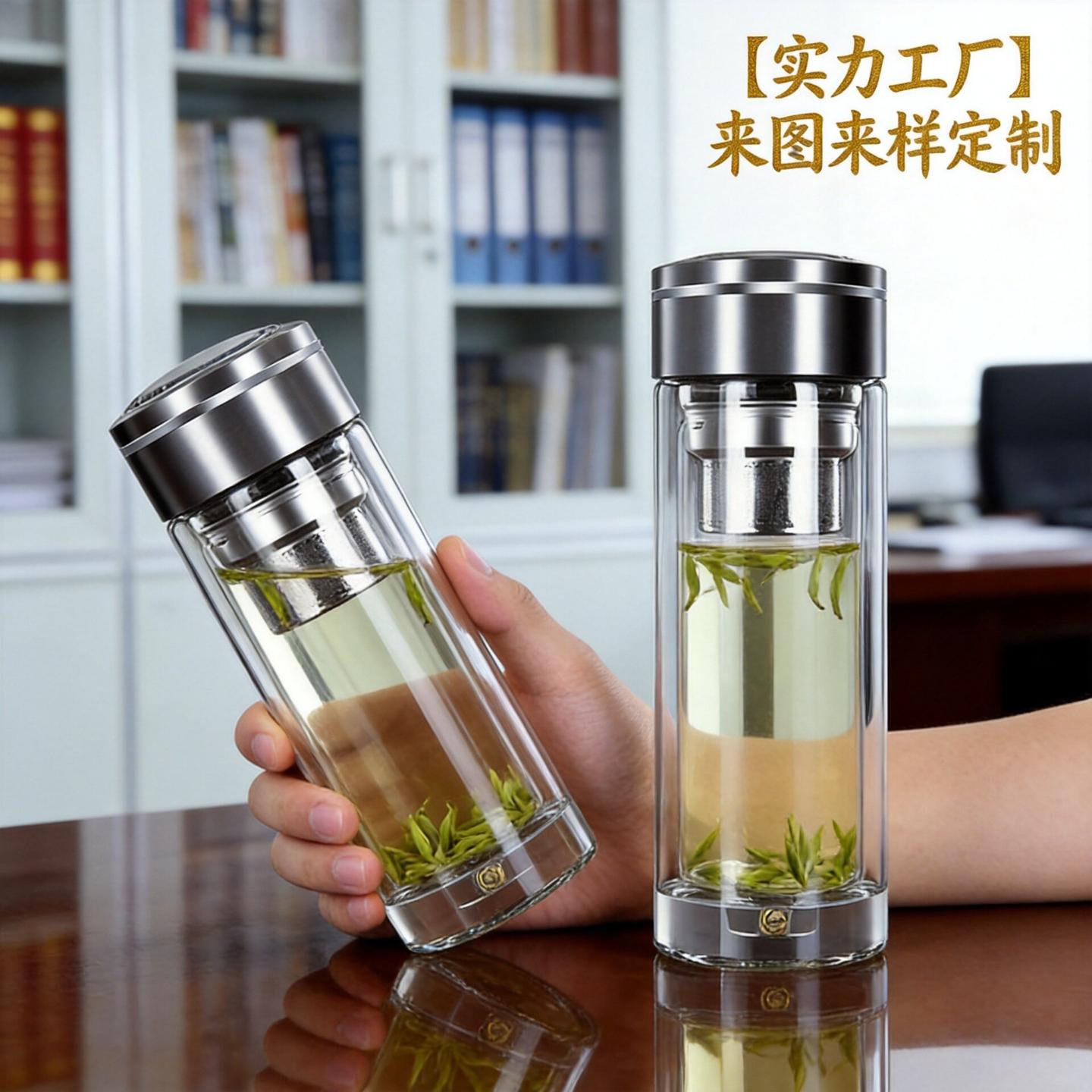 男士茶杯双层玻璃水杯耐高温圆形