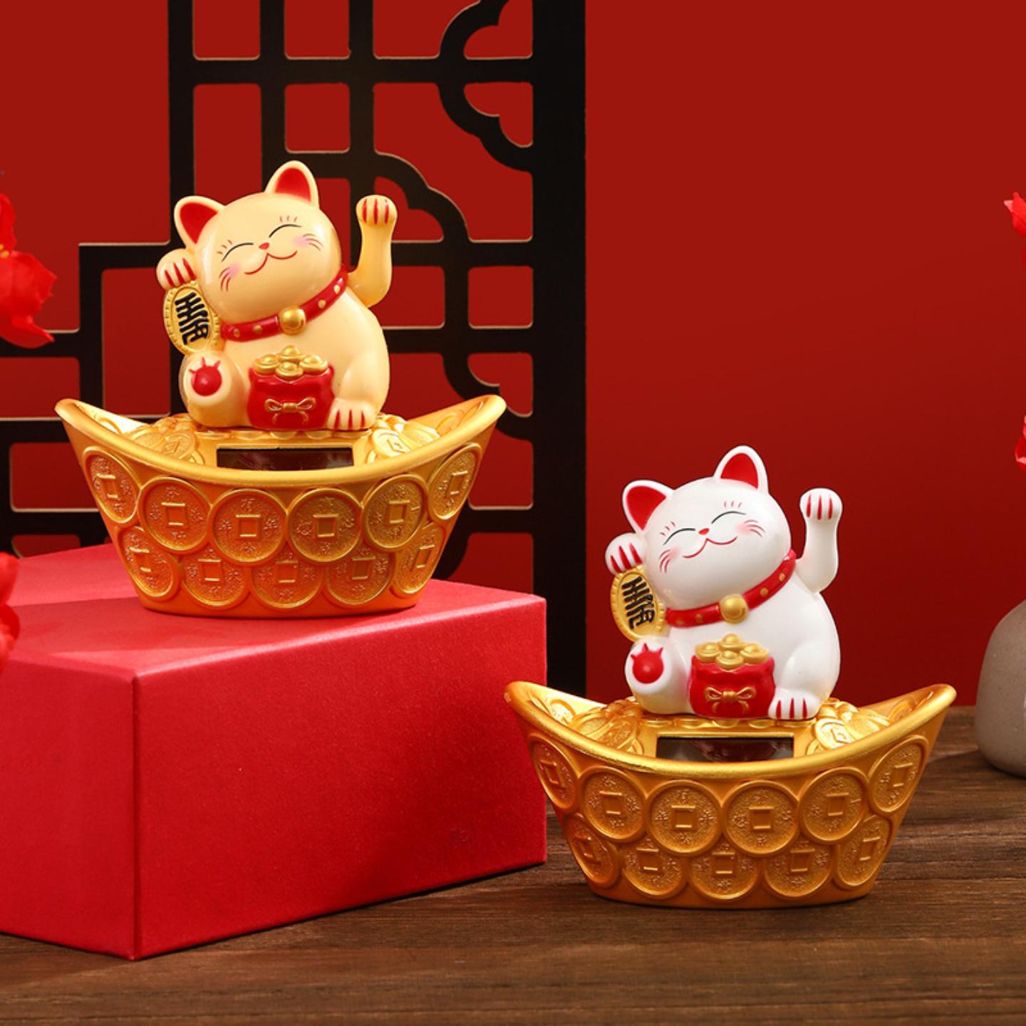 元宝太阳能自动招手招财猫摆件