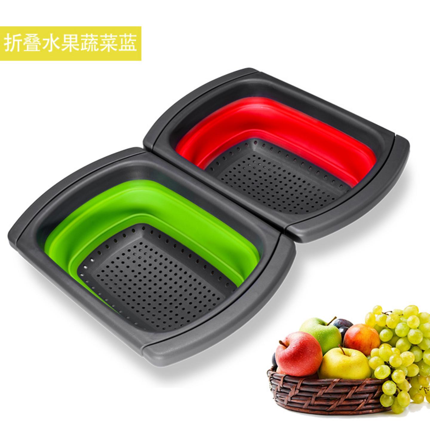 方型可伸缩手柄折叠沥水篮滤水篮