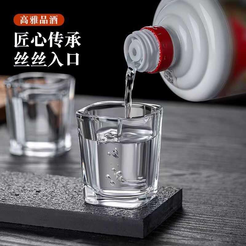 【6个装号】玻璃白酒杯家用小套装B033创店意四方烈酒弹子杯饭一