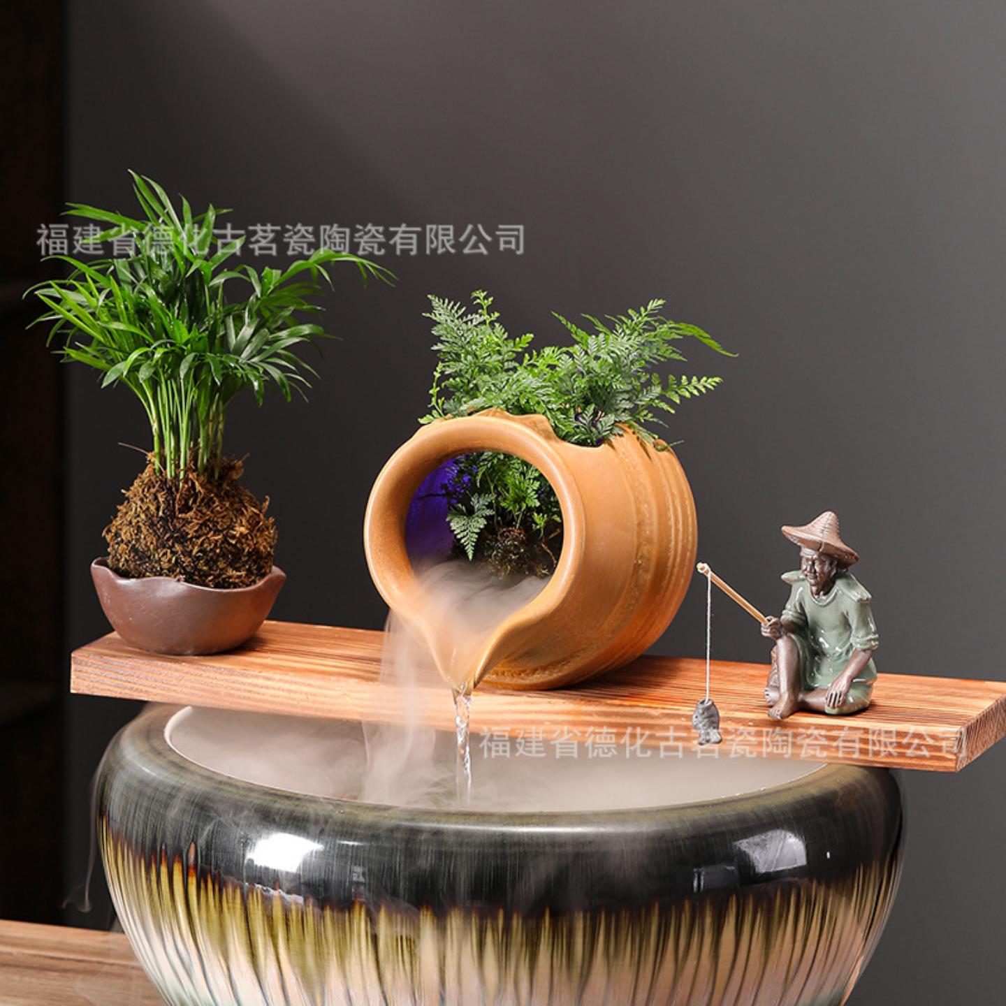 流水摆件循环水陶罐配件古法