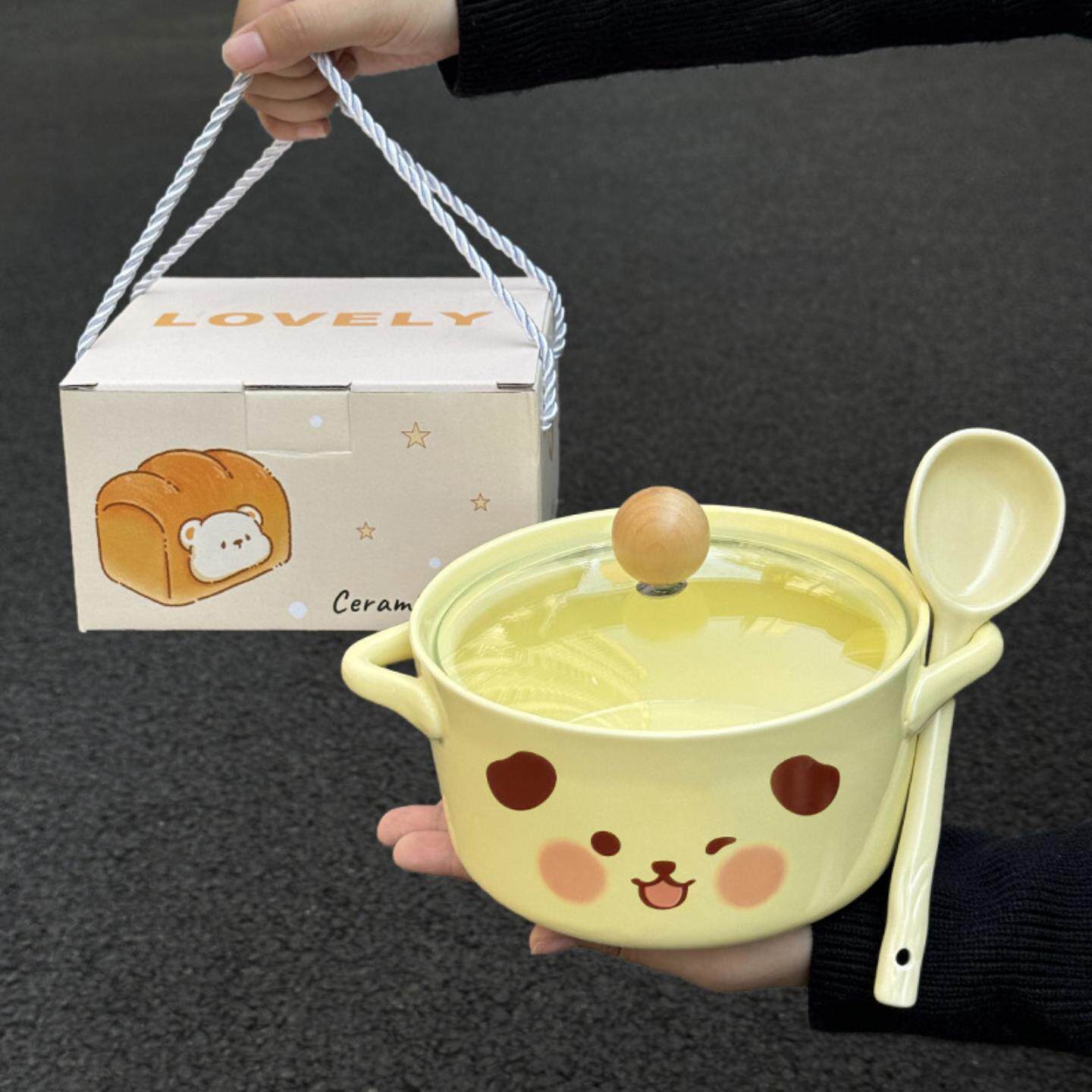 可爱陶瓷泡面碗带盖学生宿舍用