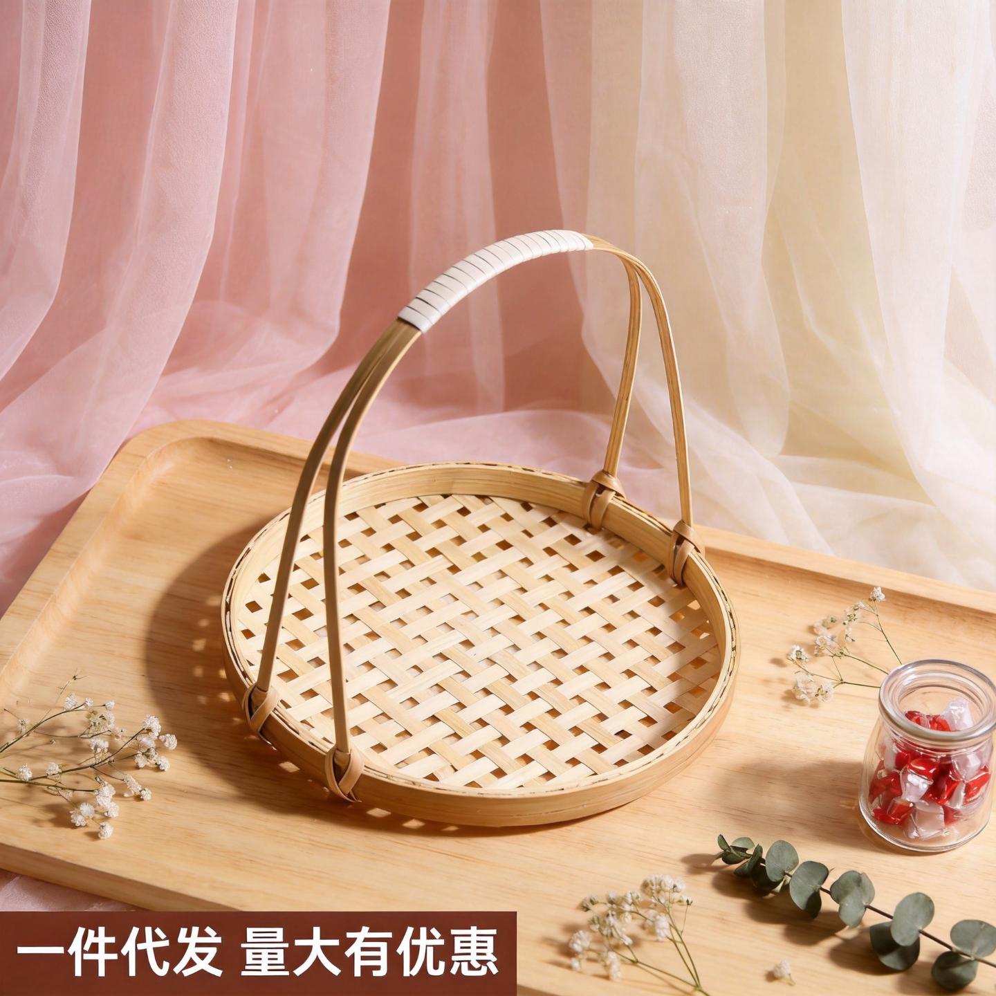 竹编小提篮小竹篮篮子复古镂空