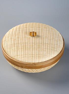 竹带盖收纳筐水果点心篮手竹篮编织篮子编簸箕YY0870茶具纳竹收篮