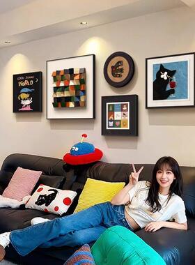 中古巴胺客装饰画轻奢高级感沙多发背景墙厅挂画奶风艺术油HYX502