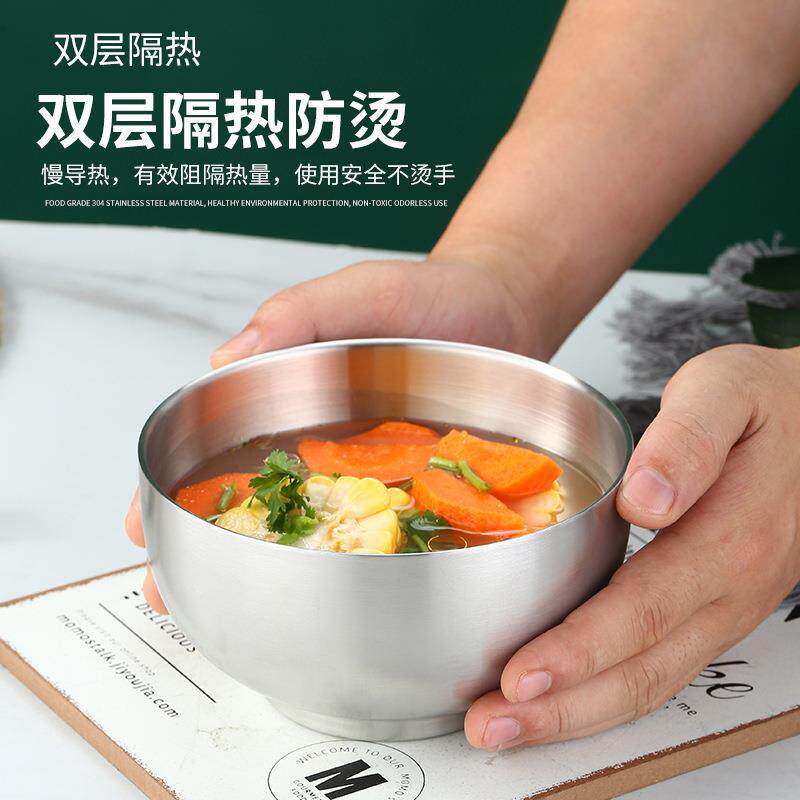 韩式 锈3隔04不钢双层碗热米饭饭碗韩国餐厅料理碗泡菜RC106500吃