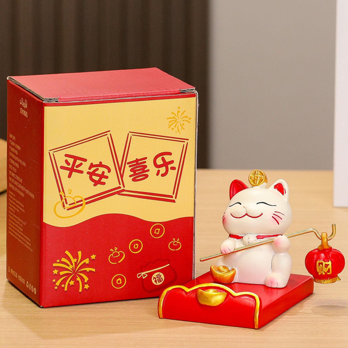 国潮招财猫手机支架桌面摆件新年
