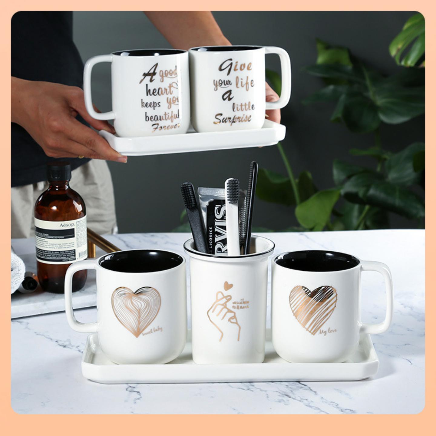 ψ漱口杯挂墙式陶瓷情侣刷牙杯