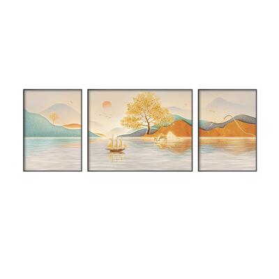 山现代简约客厅装饰画 画大气帆风顺一联BX-20220壁画 画背有靠沙