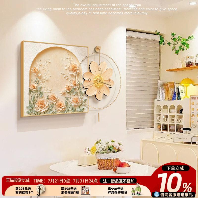 奶油背2风饭厅装饰画 画轻奢高级感钟表2挂钟客厅0520241106新款图片