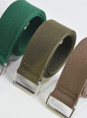 男女学生百搭双环扣腰带文艺青年绿色裤带军训户外编织可水洗皮带