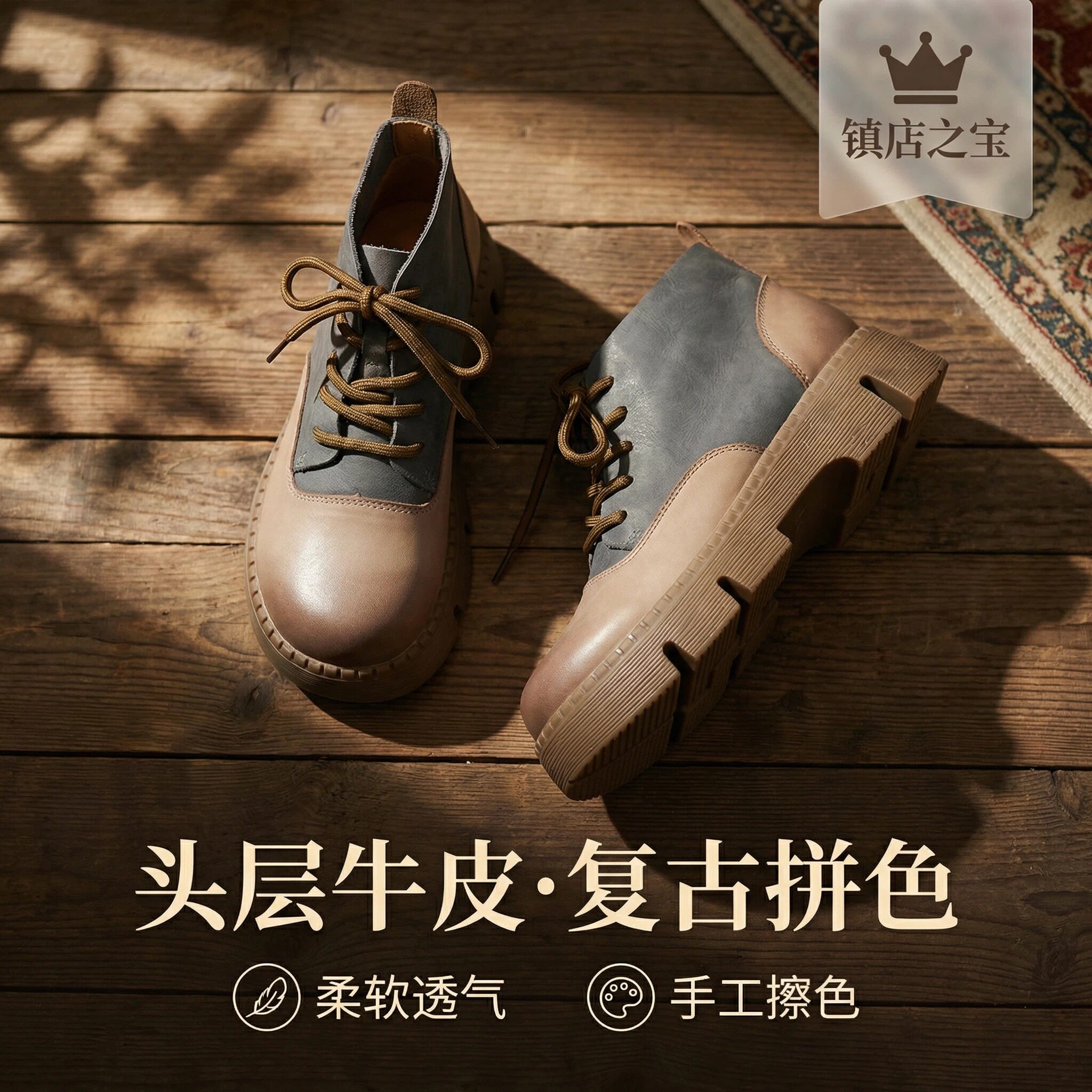 2026复古风头层牛皮短靴女交叉绑带马丁靴软底百搭休闲靴