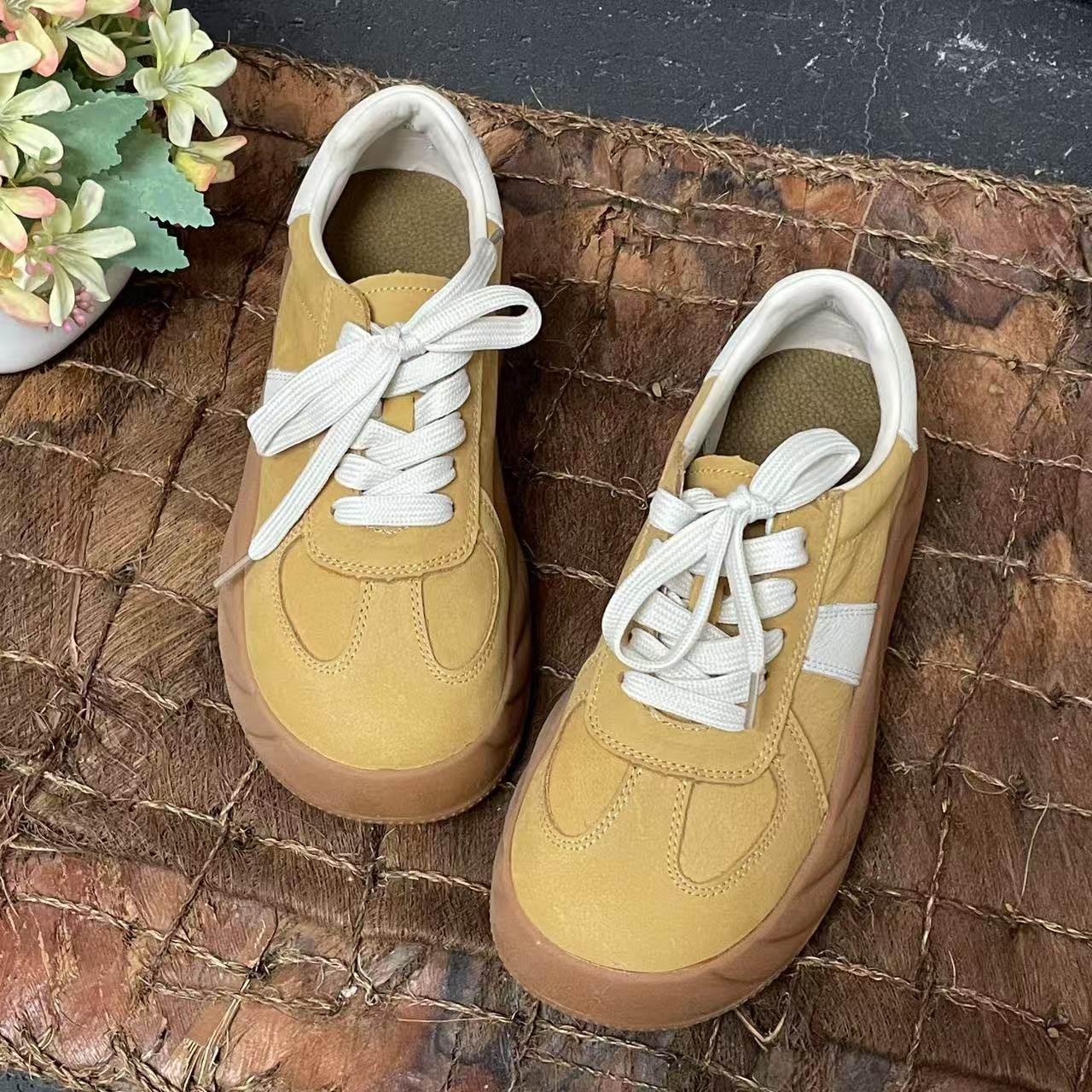 拙手作2025年新款头层牛皮休闲时尚厚底圆头系带德迅鞋小众,女鞋,德训鞋,淘宝优惠券,粉丝福利购,淘宝优惠卷