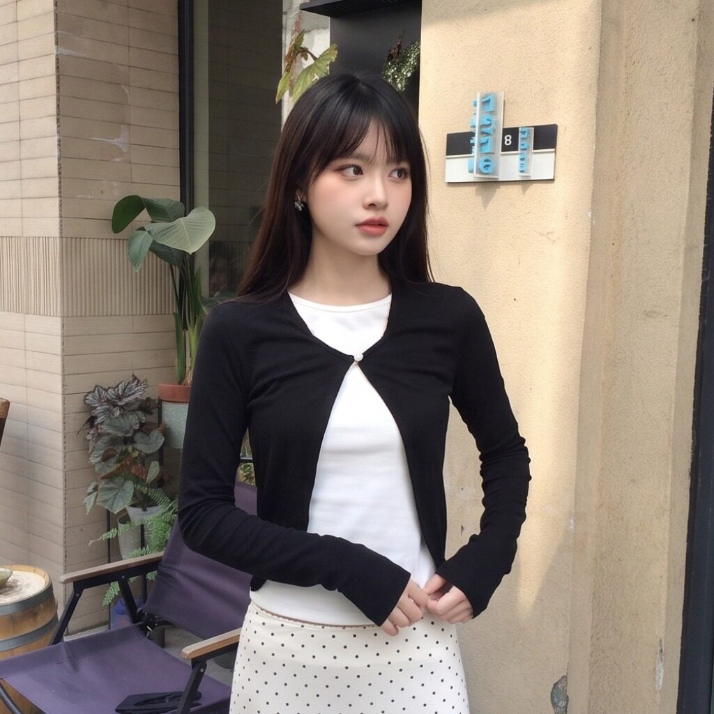 长袖温柔风女修身显瘦休闲假两件