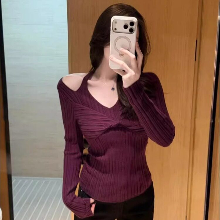 挂脖毛针织衫修身显瘦辣妹纯欲