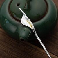 裝中簪國民族馬蹄蓮發(fā)簪鍍925銀風女復古風漢服古頭F-016飾發(fā)飾發(fā)