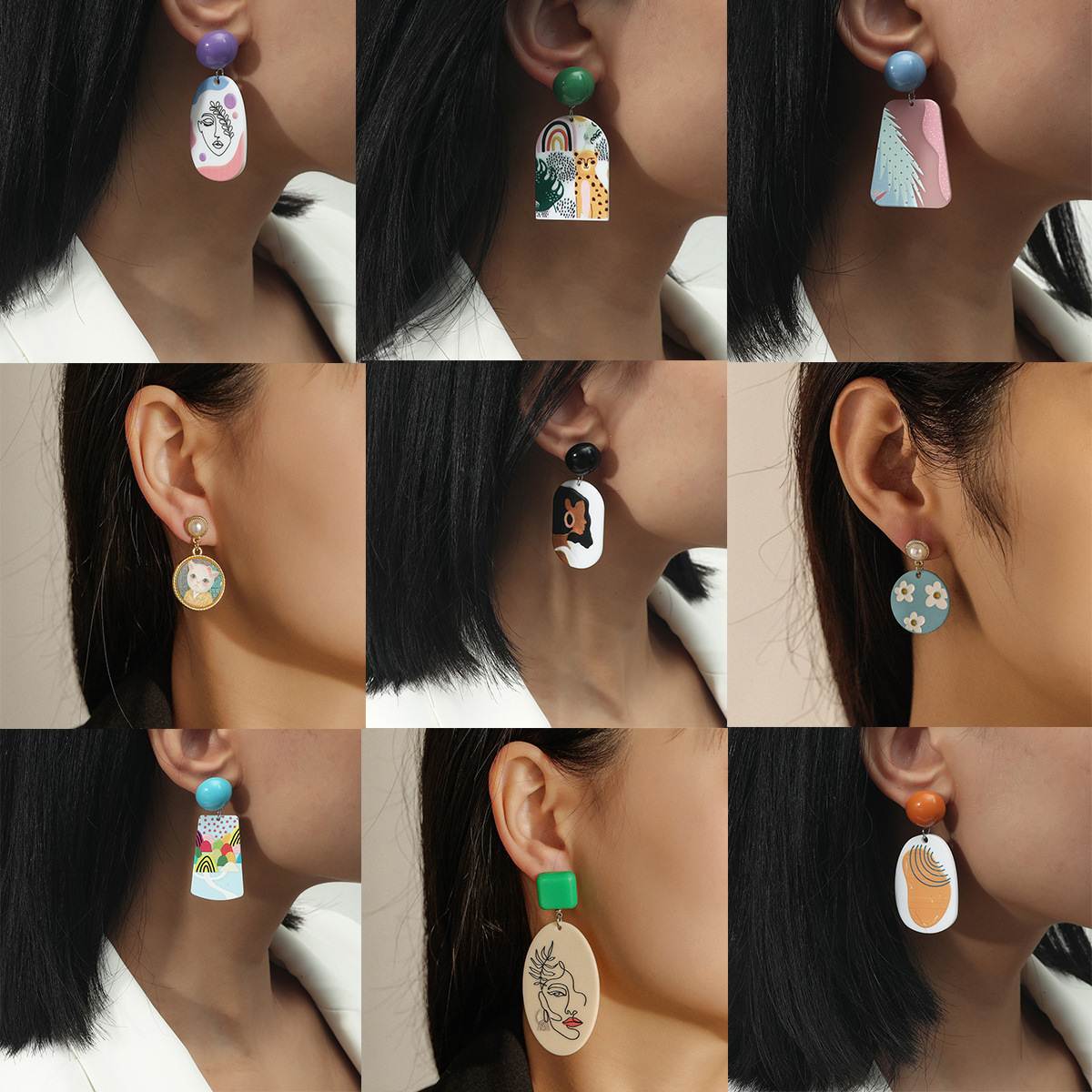 Literary fashion illustration earrings women's accessori