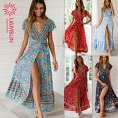 print dress vacation summer sexy skirt印花连衣裙女长裙沙滩裙