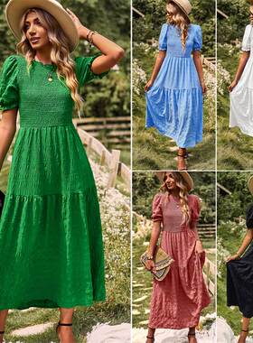 女连衣裙绿色长裙 2023 Summer Short Sleeve Green Long Dresses