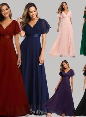 2022欧美伴娘晚礼服Chiffon Wedding Gown Party Evening Dresses