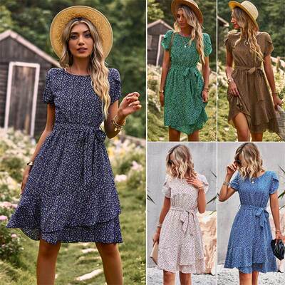 春夏女裙连衣裙 Printed dress 2023 short-sleeved women dresse