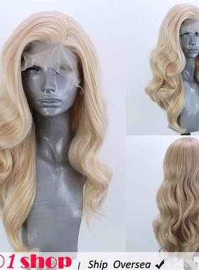 Big wave gold hair wig coslay front lace wig curly 金色假发