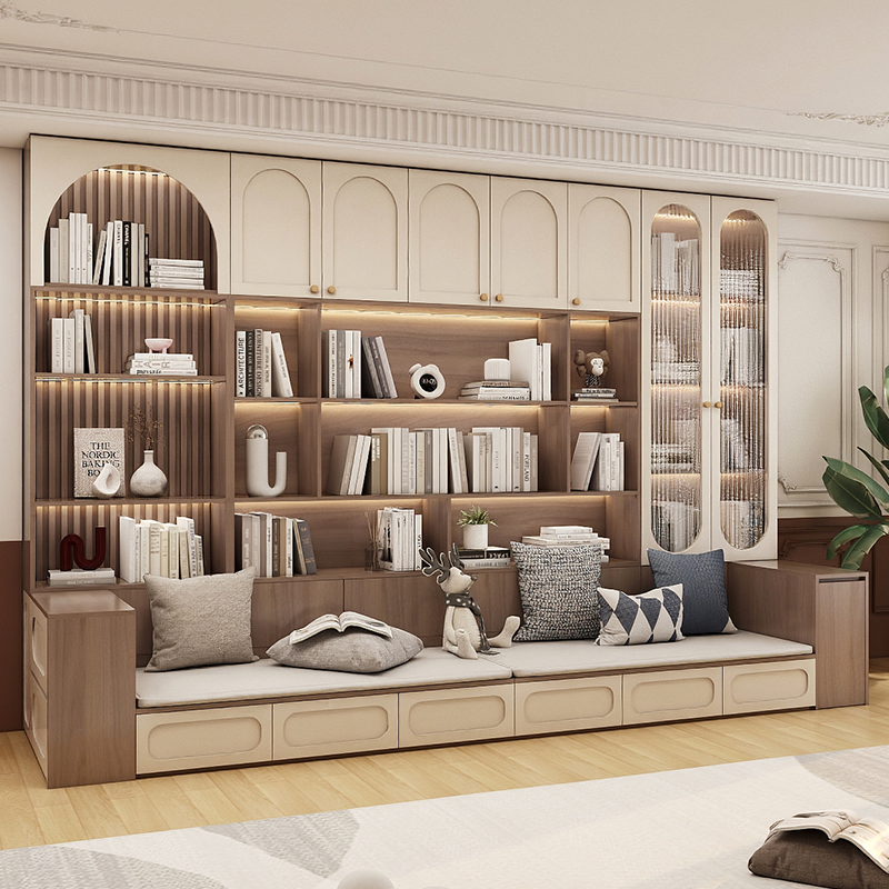 沙发书柜一体去客厅化满墙带卡座