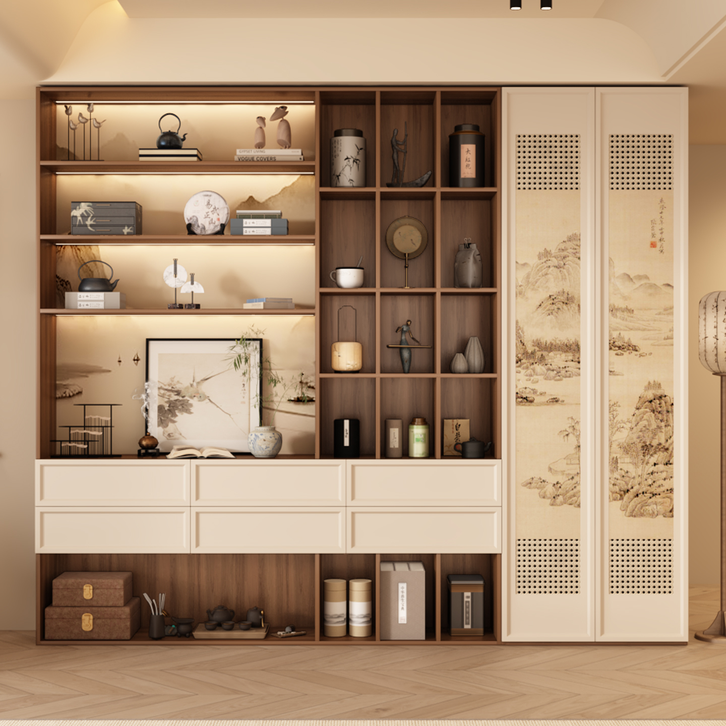 宋氏美学高端实木博古架藤编中古