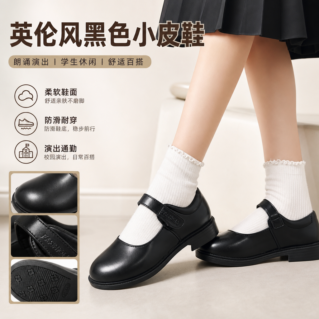 儿童朗诵男女童鞋英伦风黑色小皮鞋单鞋韩版中童学生休闲演出鞋