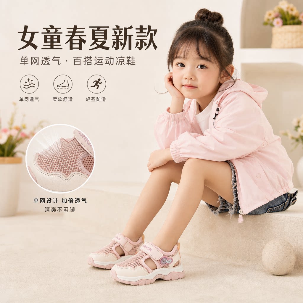 女童鞋子春夏新款单网透气凉鞋韩版小童宝宝帆布鞋百搭运动鞋