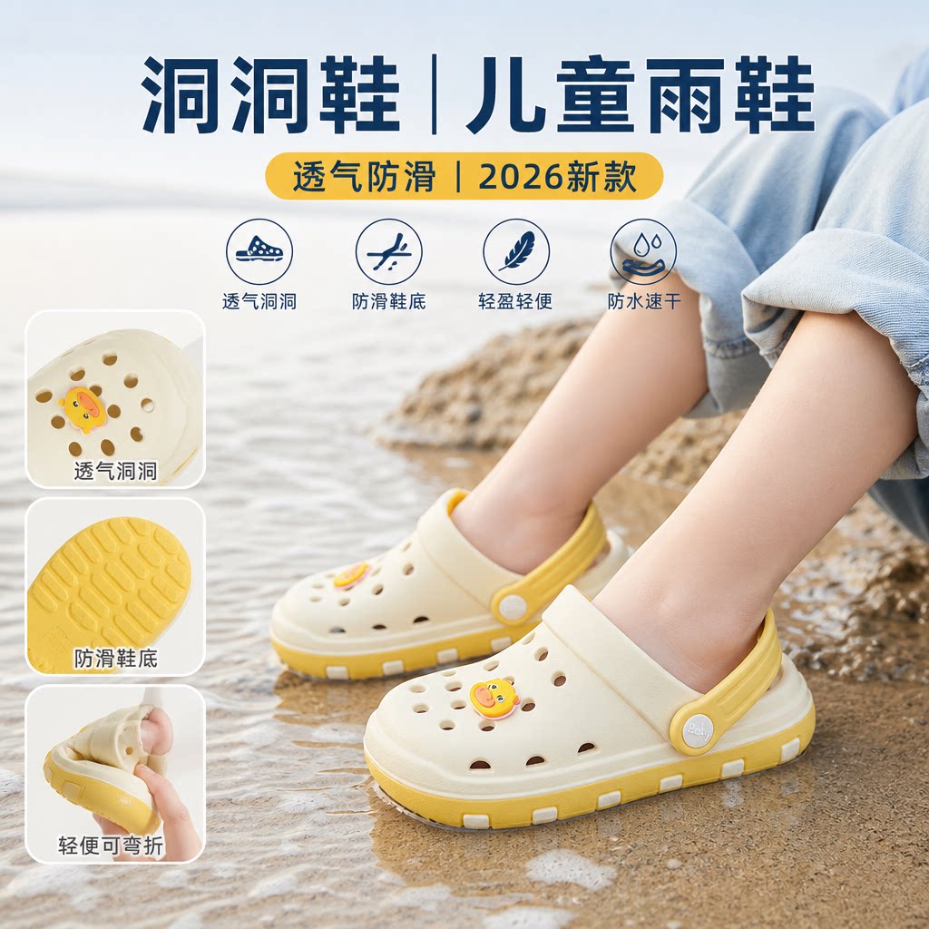 洞洞鞋儿童男女童雨鞋透气2026新款卡通可爱涉水海边沙滩运动凉鞋