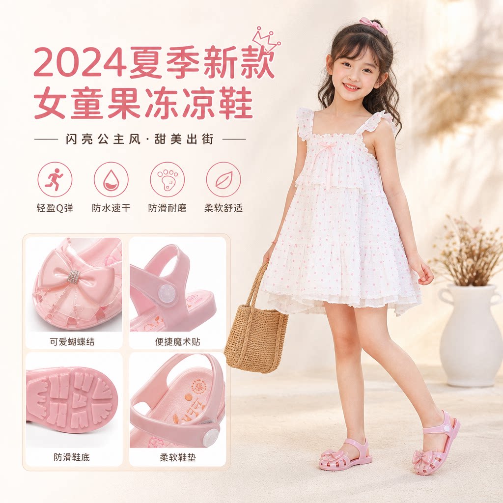 2024夏季新款女童凉鞋儿童果冻鞋防滑防水沙滩鞋可爱韩版公主鞋