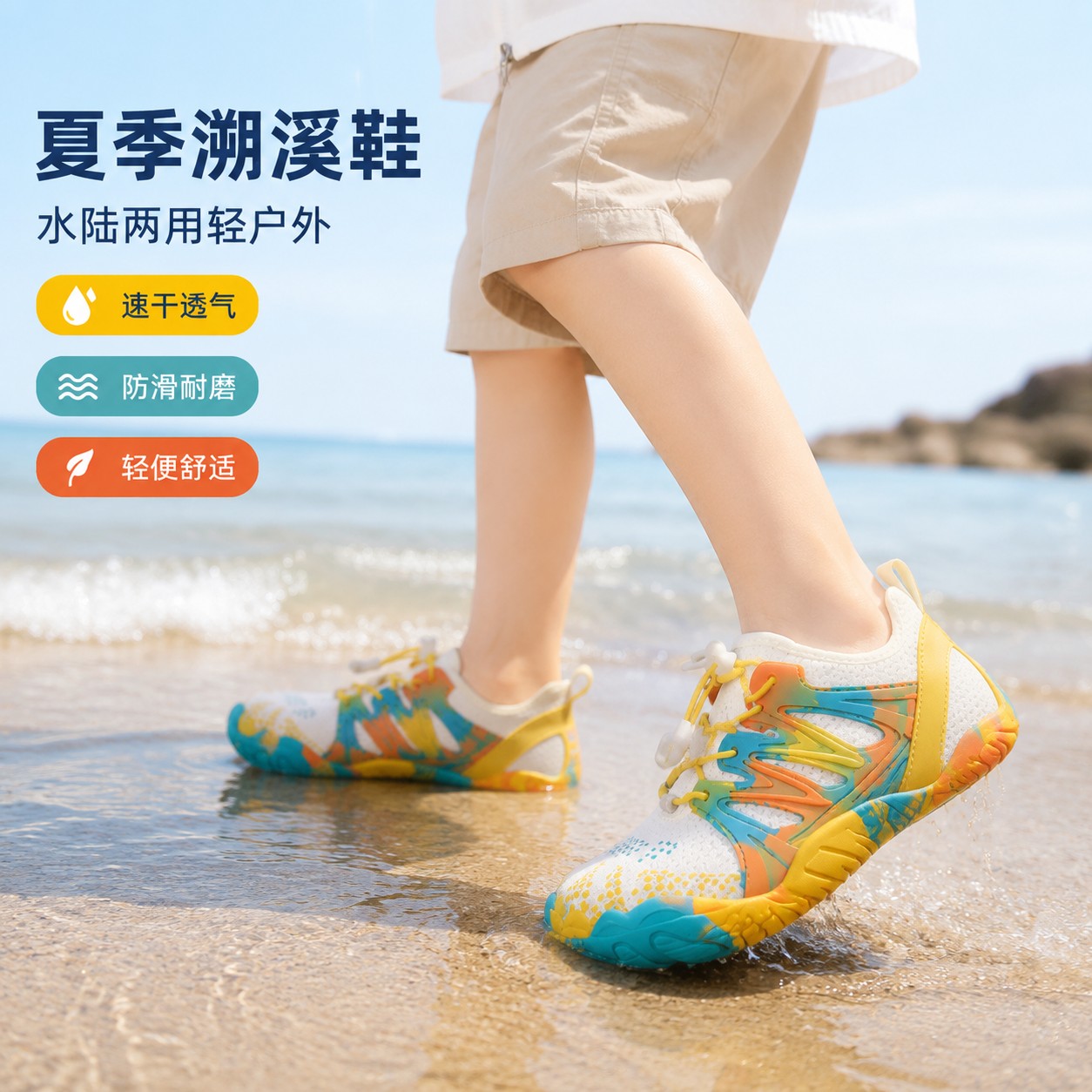 儿童溯溪鞋夏季海边赶海涉水沙滩鞋系带软底速干男女童情侣款防滑