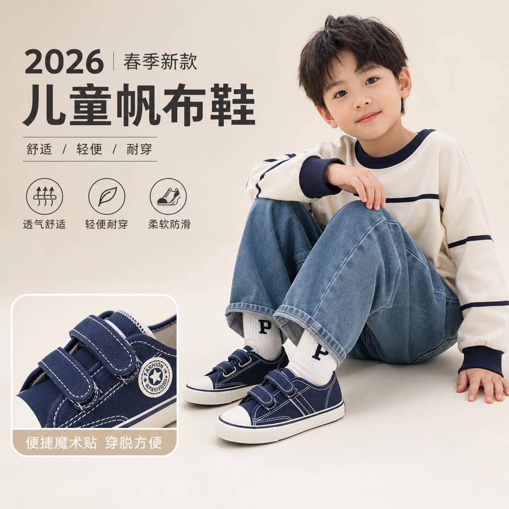 2026春季新款儿童帆布鞋男童女童大童板鞋小童宝宝时尚球鞋布鞋
