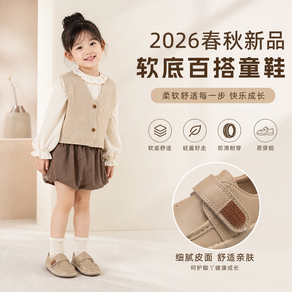 儿童单鞋春秋季新款2026年男童豆豆鞋女孩小皮鞋软底宝宝休闲鞋子