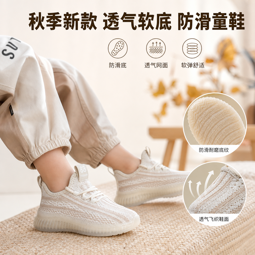 运动鞋儿童秋季2025新款男女童椰子鞋2-7岁宝宝防滑软底透气童鞋
