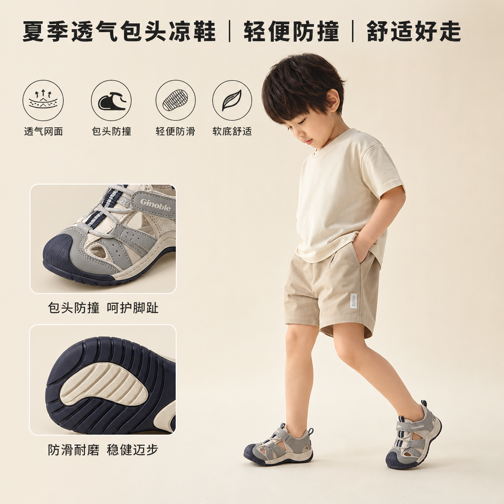 微瑕，小骆儿童运动包头凉鞋32-39码夏款男女童小童