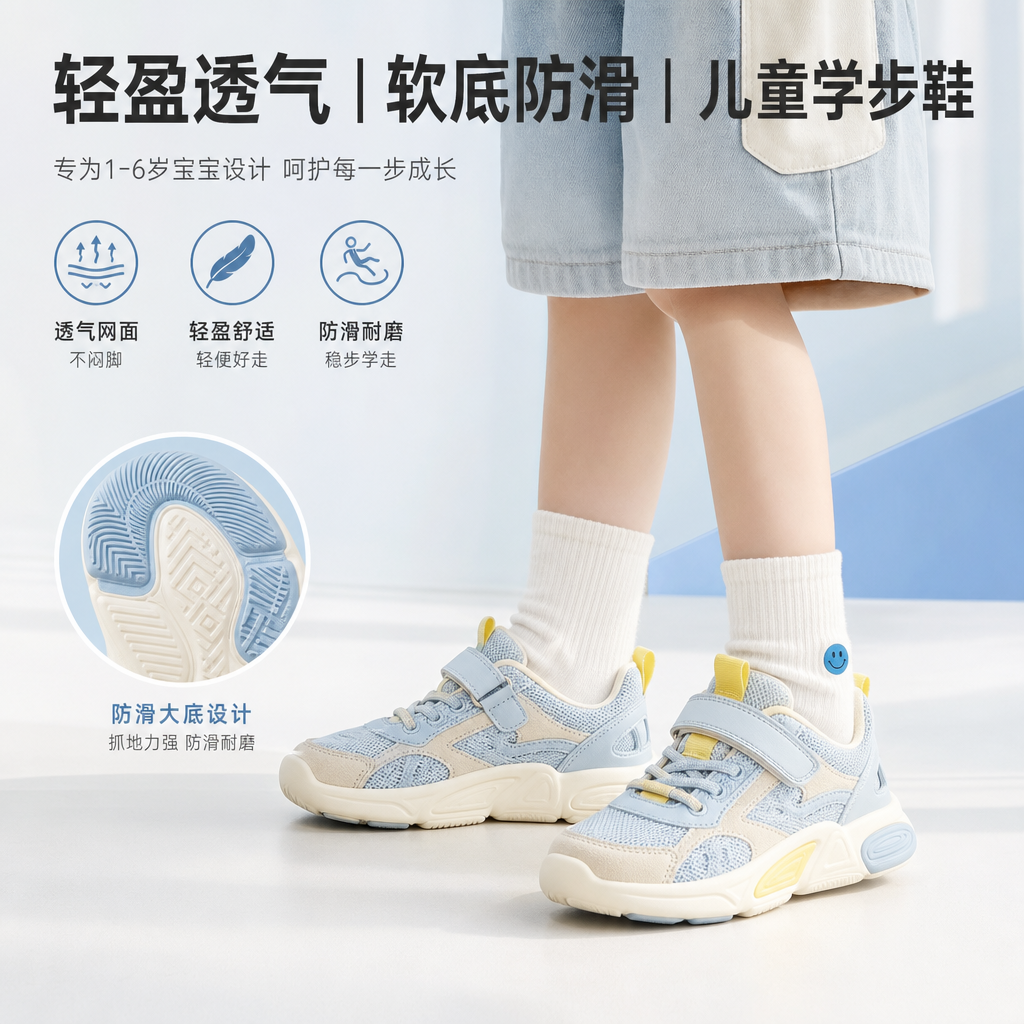 美国car特 春夏季儿童学步鞋男女童运动鞋软底防滑机能鞋透气轻便
