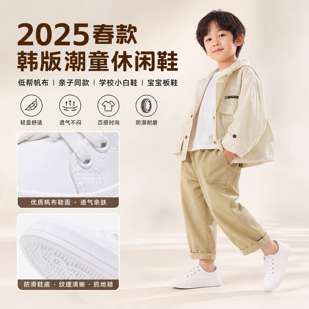 2025春款韩版潮童休闲鞋低帮儿童帆布鞋亲子鞋学校小白鞋宝宝板鞋