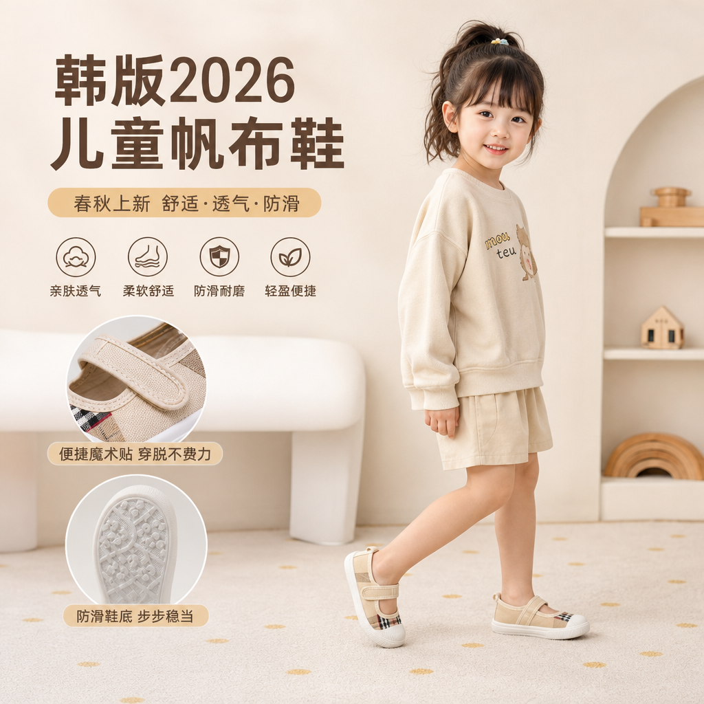 韩版2026年儿童帆布鞋春秋新款中小童布鞋男童女孩幼儿园室内单鞋