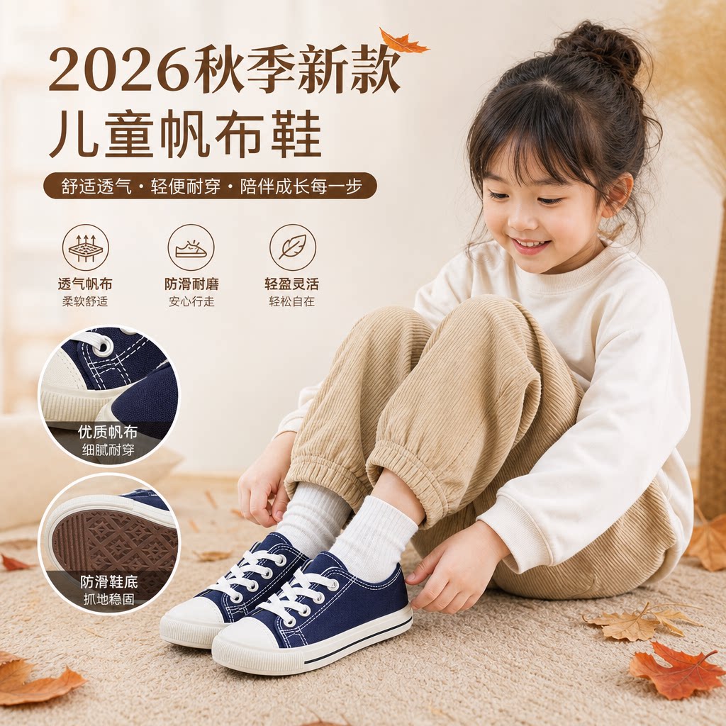 儿童帆布鞋2026秋季新款小中大男女童学生运动休闲鞋宝宝学步板鞋