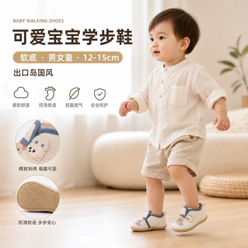 出口岛国 出口可爱宝宝学步鞋子软底男女儿童鞋12-15cm