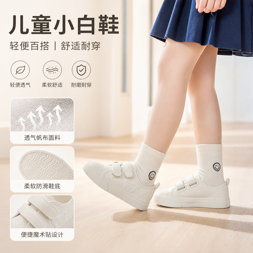 儿童小白鞋帆布鞋男女童学生白色布鞋童鞋宝宝幼儿园运动会舞蹈鞋