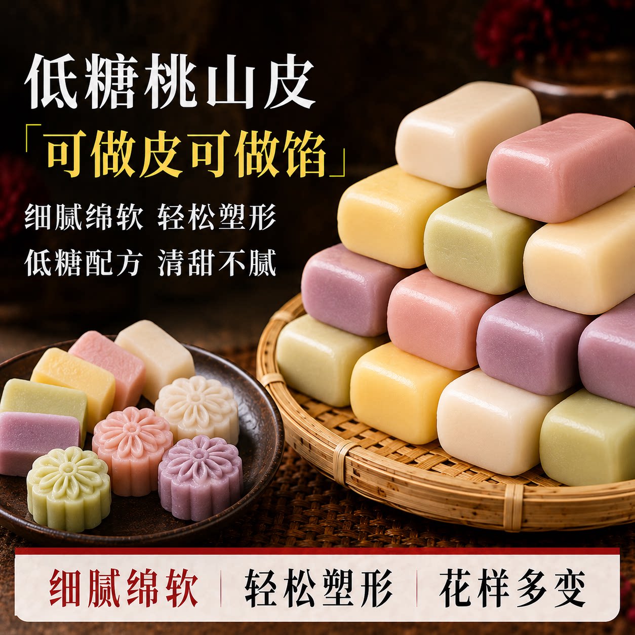 低糖桃山皮馅料牛奶抹茶奶黄馅冰皮流心月饼果子皮半成品家用烘焙