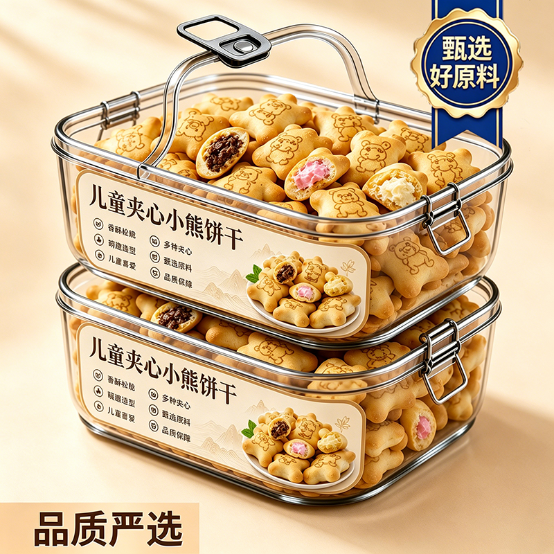 小熊注心饼干果酱夹心巧克力儿童零食单独小包装官方旗舰店正品