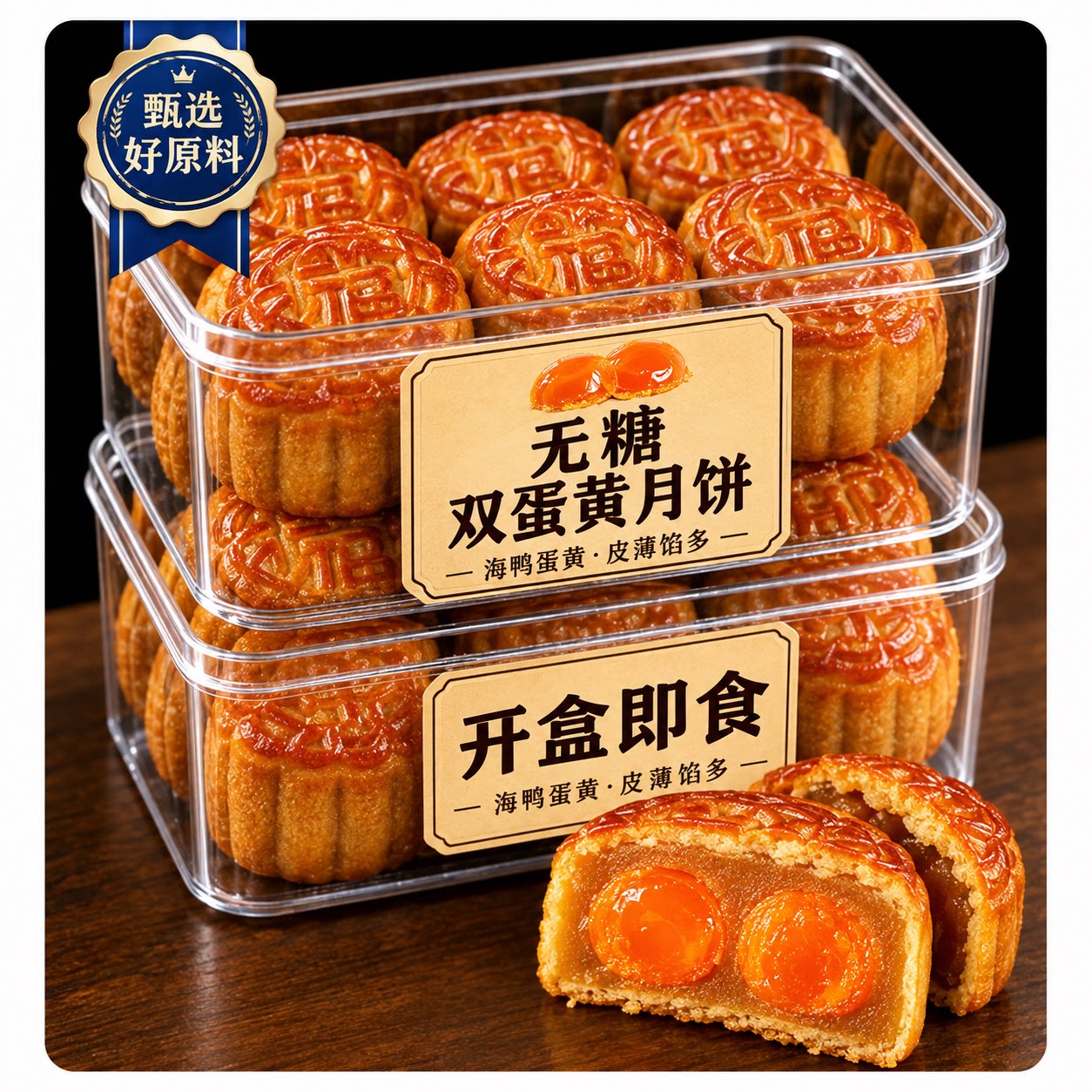 双蛋黄莲蓉月饼中秋正宗广式蛋黄月饼多味官方旗舰店正品无蔗糖