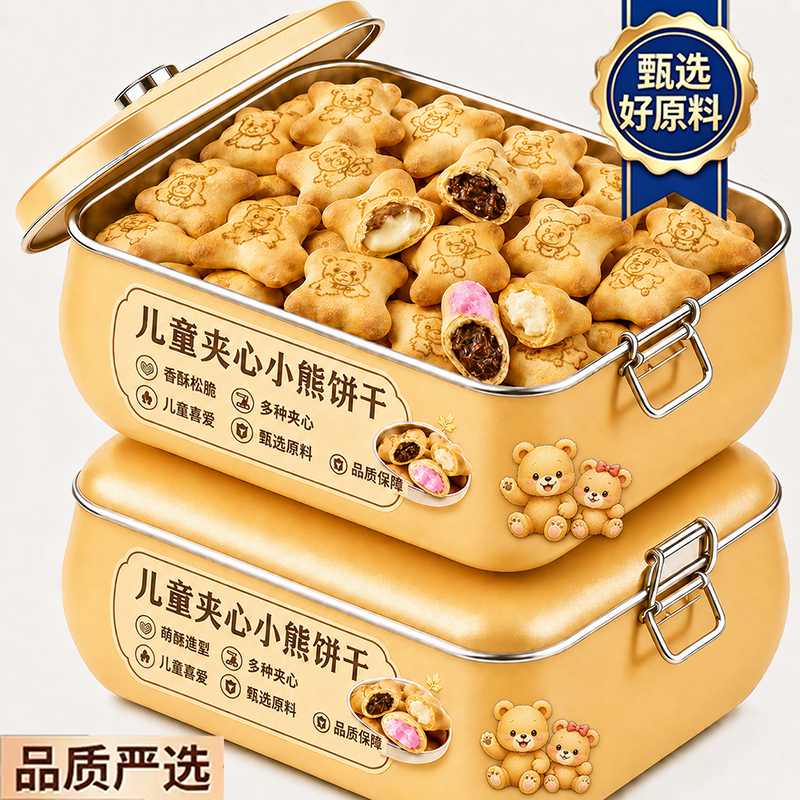 小熊注心饼干果酱夹心巧克力儿童零食单独小包装官方旗舰店正品