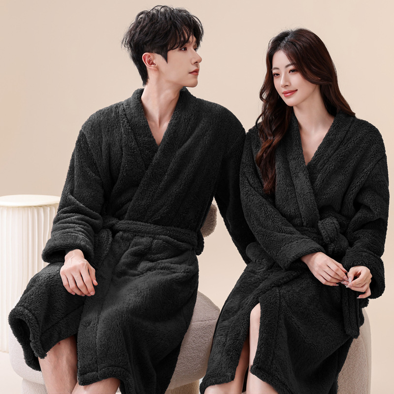 浴袍男珊瑚绒女睡袍黑色