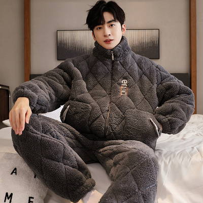 男士加厚珊瑚绒睡衣套装