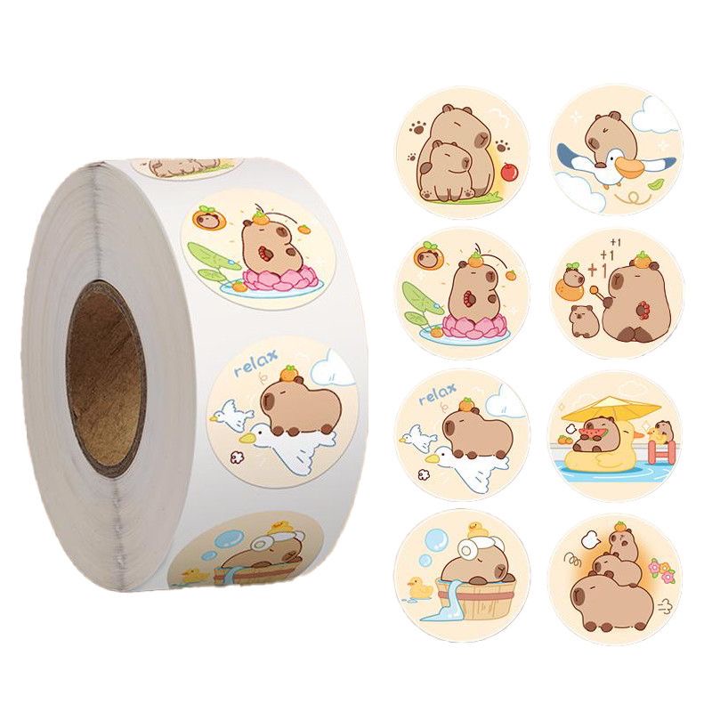 500贴/卷创意卡皮巴拉贴纸可爱卡通水豚手账装饰贴画儿童奖励标签